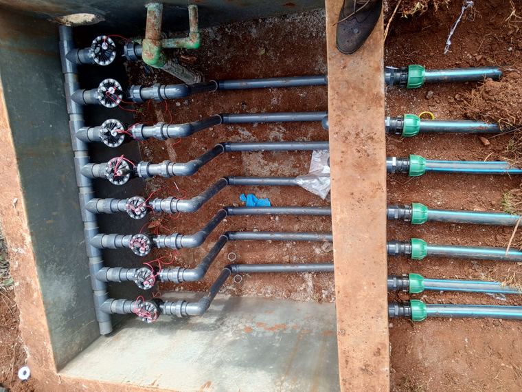 A completed irrigation valve manifold