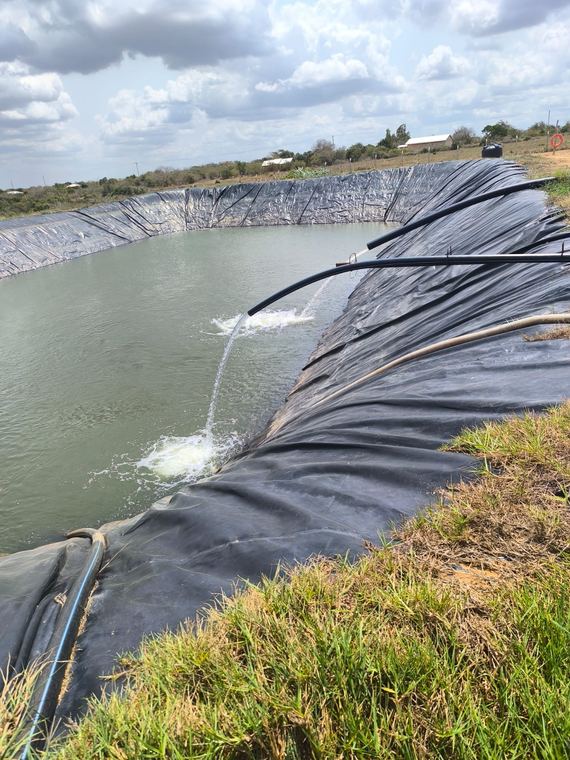 A lined water pan filling for farm supply