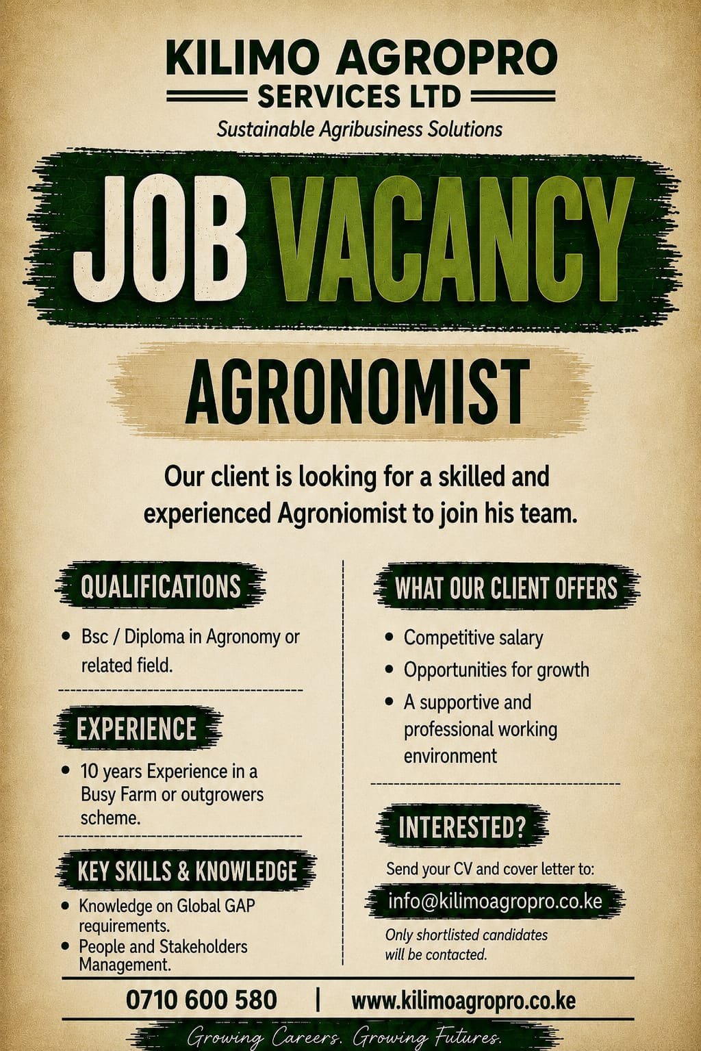 Vacancy poster for the Agronomist role